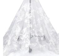 MAYJOYDIY 2.7m Embroidered Butterfly Fabric Vintage Butterfly Lace Mesh Fabric 1.5m Floral Embroidery Lace Tulle for Dress Costume Table DIY Crafts Curtain Home Decor, White