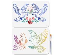 MAYJOYDIY 2 Pcs Dove of Peace Stencil Love Pigeons Stencils for Painting 11.7×8.3inch Reusable Olive Rose Stencil Crafts Templates with Paint Brush for DIY Craft on Wood Wall Home Decor