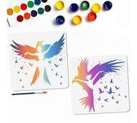MAYJOYDIY 2 Pcs Flying Bird and Dancing Woman Stencil Reusable Birds Stencils for Painting 30x30cm Animal Drawing Templates with Paint Brush for Wall Floor Wood Paper Decoration