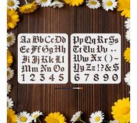 MAYJOYDIY 2 Pcs Gothic Alphabet Stencil 26 Letters Painting Stencils 11.8×11.8 Inch Reusable 0-9 Numbers Drawing Template with Paint Brush for Craft on Window Wood Wall Home Decor