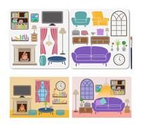 MAYJOYDIY 2 Pcs Home Furniture Stencils, 30x30cm Lounge Fireplace Sofa Painting Stencils, TV Windows Drawing Templates with Paint Brush for Wood Wall Home Gift Decoration