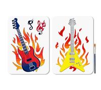 MAYJOYDIY 2 Pcs Rock Guitar Stencils Reusable Music Notes Stencil for Painting 29.7×21cm Flames Guitar Drawing Template with Paint Brush for Wall Furniture Canvas Scrapbook Decoration