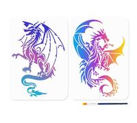 MAYJOYDIY 2-Piece Dragon Stencil Set - 29.7x21cm Flying Dragon Pattern with Wings - Reusable Plastic Stencils for DIY Painting on Wood, Windows, and More