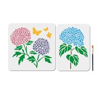 MAYJOYDIY 2 Styles Hydrangea Flower Stencil Set, 29.7x21cm & 30x30cm, Leaves & Butterfly Patterns Reusable Painting Template for Wall, Window, Wood, DIY Home Decor, Craft Projects