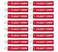 MAYJOYDIY 24 Pcs FLIGHT CREW Keychain Airplane Aviation Key Chains Embroidered Airplane Luggage Tags Red Fashion Key Rings for Aviation Enthusiasts, Pilots, Cabin Crew