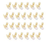MAYJOYDIY 26Pcs A-Z Letters Alloy Enamel Pendant Set, 38mm Golden Bow Alphabet Charms with Lobster Clasps Mini Badge Holder Charms for ID Card Name Tag Jewelry Making Keychain Bag Decor