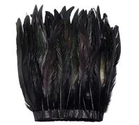 MAYJOYDIY 2m Black Rooster Feather Trim 27.2cm Natural Large Rooster Tail Feathers Fringe Trim for DIY Sewing Craft Party Clothing,Cape Shawl,Wings,Halloween,Wedding Decoration