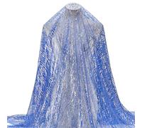 MAYJOYDIY 2m Dark Blue Wavy Sequin Fabric 1.6m Width Glitter Embroidered Tulle Wave Line Mesh Gilded Sewing Netting Fabric for Wedding Dress Clothing Party Gown Tablecloth Curtain