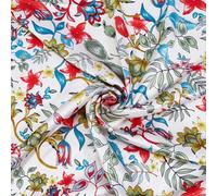 MAYJOYDIY 2m White Vintage Floral Satin Fabric 1.5m Silky Charmeuse Material with Retro Floral Design Flower Print Satin Polyester Fabric for Dressmaking Sewing Curtain Home Decor