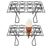 MAYJOYDIY 2Pcs 12 Holes Cupcake Cones Baking Rack Waffle Cone Baking Holder Iron Ice Cream Cone Rack Stand Cupcakes Pastry Tray for Home Kitchen Cooling Displaying Serving Treats (Black)