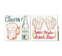 MAYJOYDIY 2Pcs 2 Styles Wine Glass Stencil Wine Bottle Stencil 30x30cm Reusable Summer Cheers Cup of Beer Drawing Template for Bar Kitchen Wall Paper