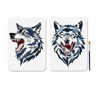 MAYJOYDIY 2Pcs A4 Wolf Head Stencil Reusable Forest Animal Painting Stencils 21×29.7cm Howling Wolf Drawing Templates with Paint Brush for Wall Furniture Floor Canvas Scrapbook Decor
