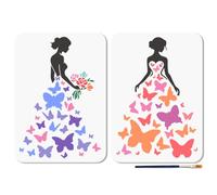 MAYJOYDIY 2Pcs Butterfly Dress Lady Stencil A4 Reusable Bride Woman Stencil for Painting 21×29.7cm Flower Drawing Template with Brush for Wall Furniture Paper Canvas Scrapbook Decor