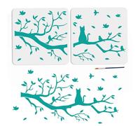 MAYJOYDIY 2pcs Cat Bird On Branch Stencils Cat Birds Tree Branches Stencil Splicing Size 55.9×27.6cm with Paint Brush Painting on Wood Fabric Canvas Wall DIY Art Projects