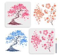 MAYJOYDIY 2pcs Cherry Blossoms Stencils 30×30cm Large Blooming Flower Stencil with Paint Brush Square Japanese Style Drawing Template for Wood Walls Canvas Furniture Crafts Art Projects
