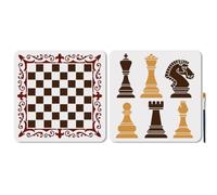 MAYJOYDIY 2Pcs Chess Pieces Stencil Lace Chess Board Art Craft Stencils 30×30cm Reusable King Queen Knight Template Set for Painting on Wood Furniture Canvas Wall Paper Decor