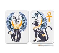 MAYJOYDIY 2Pcs Egyptian Cat Stencils Egyptian Winged Cat Stencil 11.7×8.3inch with Paint Brush Key to Life Stencil Eye of Horus Template for Wood Wall Window DIY Craft Home Decor