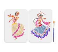 MAYJOYDIY 2pcs Indian Dance Stencil 11.7×8.3inch Large Indian Women Man Stencils with Paint Brush Reusable Tribal Dancer Stencils for Furniture Windows Wood Wall Tile Canvas Fabric Floor