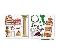 MAYJOYDIY 2Pcs Italian Style Roman Theme Painting Stencils Colosseum DIY Template Leaning Tower of Pisa Stencil Template Reusable for Painting on Walls, Wood, Painting Home Decor