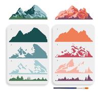 MAYJOYDIY 2pcs Layered Mountain Stencil 11.7×8.3inch Large Nature Forest Template w/ Paint Brush Reusable Tree Drawing Templates Crafts Wall Art Furniture Wood Canvas (DIY-MA0003-34A)