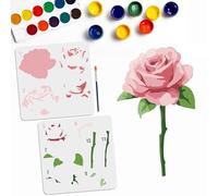 MAYJOYDIY 2pcs Layered Rose Flower Stencils 11.8x11.8inch Romantic Rose Leaves Templates with Paint Brush for DIY Crafts Decorations Wood Furniture Canvas