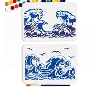 MAYJOYDIY 2Pcs Ocean Waves Painting Template A4 Size Reusable Sea Seagull PET Stencil 29.7x21cm Different Wave Pattern Templates Plastic Drawing Stencils for DIY Art Crafts Home Decor