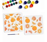 MAYJOYDIY 2pcs Orange Stencils Fruit Stencil Summer Painting Stencils Reusable 30×30cm with Paint Brush Painting on Wood Canvas Paper Wall Furniture