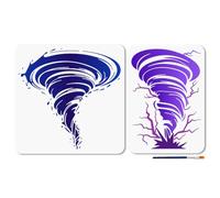 MAYJOYDIY 2Pcs Tornado Stencil Lightning Storms Painting Stencils 30×30/29.7×21cm Reusable Natural Disaster Drawing Template with Paint Brush for Craft on Window Wood Wall Home Decor
