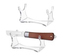 MAYJOYDIY 2Pcs Transparent Acrylic Sword Display Stand, Clear Lightsaber Wand Display Holder, Decorative Tabletop Showcase Blade Scabbard Table Support for Sword Collector Exhibit