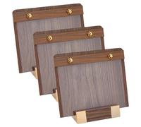 MAYJOYDIY 3 Pack Acrylic Sign Holder with Walnut Wood Base 13.9x16.5cm Tabletop Sign Display Holder Commercial Display Stand for Store Restaurant Menu Hotel Office Wedding Poster Show