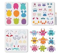 MAYJOYDIY 3 Pcs Cute Monsters Stencils Reusable Layered Dragon Stencil for Painting 11.8×11.8 Inch Monster Silhouette Drawing Template with Paint Brush for Wall Furniture Canvas Decoration