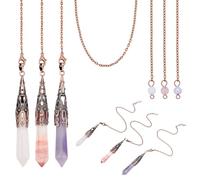 MAYJOYDIY 3 Pcs Natural Amethyst Rose Quartz Pendulum with Silver Chain 31.7cm Crystal Pendulums Set for Divination Dowsing, Wrapped Hexagonal Crystal for Gemstone Necklaces