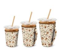 MAYJOYDIY 3 Sizes Coffee Cups Reusable Iced Coffee Sleeve Reading Book Insulated Neoprene Cup Sleeve Flower Coffee Coolies Covers for 16-32oz Hot and Cold Drinks