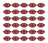 MAYJOYDIY 30 Pcs Red Kiss Lips Embroidered Patches, 38x67mm Cute Mouth Iron on/Sew on Applique Stickers Patches, for Clothes Dress Pants Hats Jeans, Sewing Flowers Applique DIY Accessory