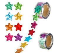 MAYJOYDIY 300 PCS 8 Colors Holographic Star Stickers Self Adhesive Foil Colorful Star Stickers 2x2cm 6 Rolls for Behavior Chart Student Planner School Classroom Teacher Supplies