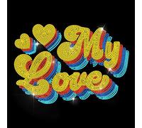 MAYJOYDIY 3D My Love Rhinestone Iron on Decal Rainbow Font Hotfix Transfer Sticker Heart Shape Heat Transfer Patch Clothing Repair Applique for T-Shirt Hat Jacket Garment Bag DIY Decor