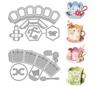 MAYJOYDIY 3D Teacup Metal Die Cuts Cup Handle Cutting Dies Spoon Embossing Template Butterfly Flowers Carbon Steel Cutting Stencils for Card Making DIY Scrapbooking Album Handbook Gift Decoration