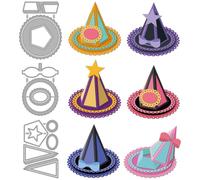 MAYJOYDIY 3D Witch Hat Die Cuts Cross Bow Knot Five-Pointed Star Hat Embossing Template Scalloped Lace Edge Carbon Steel Cutting Stencils for Card Making DIY Scrapbooking Album Gift Decoration