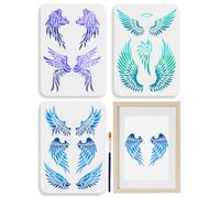 MAYJOYDIY 3pcs Angel Wings Stencil 29.7×21cm Feather Painting Stencils with Paint Brush Reusable Angel Devil Bird Wings Stencil on Art Craft Canvas Wall Fabric Rock
