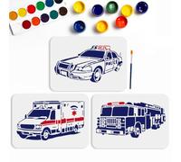 MAYJOYDIY 3pcs Car Ambulance Police Car Stencil 11.7×8.3inch Large Car Themed Stencils with Paint Brush Fire Engine Vehicle Stencil Template for Canvas Wall Wood DIY Craft Home Decor