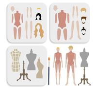 MAYJOYDIY 3Pcs Characters Human Models Painting Templates 15x15cm Reusable Model Stencils Hair Styles Mannequins Templates PET Hollow Out Stencil for Craft on Window Wood Wall
