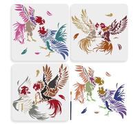 MAYJOYDIY 3pcs Chicken Cockfighting Stencil 30×30cm Large Rooster Stencils with Paint Brush Farmhouse Cock Hen Drawing Template for DIY Craft Furniture Wood Canvas Paper