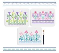 MAYJOYDIY 3pcs Flower Lace Stencil 29.7×21cm Large Flower Border Stencils Template with Paint Brush Reusable Floral Edge Drawing Template for Wood Canvas Paper Fabric Wall Glass