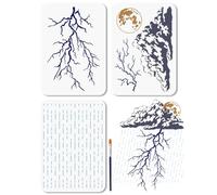 MAYJOYDIY 3Pcs Layered Lightning Stencils Rainy Weather Stencil for Painting 8.3×11.7 Inch Nature Storm Drawing Template with Brush for Wall Furniture Floor Canvas Scrapbook Decor