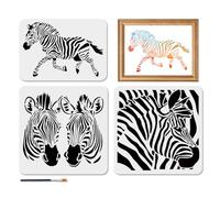 MAYJOYDIY 3Pcs Zebra Animal Stencils Running Zebra Stencil 11.8×11.8/11.7×8.3inch Reusable Black and White Art Painting Templates with Paint Brush for Wood Wall Window DIY Craft Home Decor