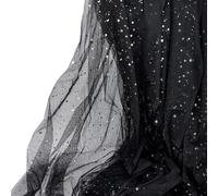 MAYJOYDIY 4.6 m Sequins Tulle Fabric Roll, 1.4 m Golden Star Moon Sequin Tulle Mesh Netting Fabric for Tutu Skrits Wedding Backdrop Christmas Party Decoration Gift Wrapping (Black)
