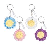 MAYJOYDIY 4 Colors Cotton Crochet Daisy Keychains 10.5cm Sunflower Car Rear View Mirror Hanging Ornament with Key Rings Decorative Flower Bag Charms for Keyring Gifts Purse Wallet