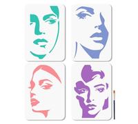 MAYJOYDIY 4 Pcs Abstract Half Face Stencils Reusable Female Silhouette Stencil for Painting 29.7x21cm Profile Face Drawing Template with Paint Brush for Wall Furniture Canvas Home Decoration