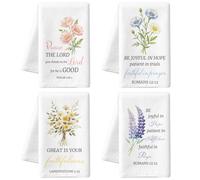 MAYJOYDIY 4 Pcs Bible Verse & Flowers Kitchen Towels Inspirational Scripture Microfiber Dish Towel 66 × 45 cm Absorbent Dish Cloth for Kitchen Bathroom Bar Sports Housewarming