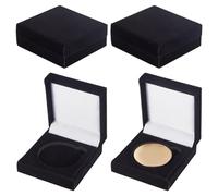 MAYJOYDIY 4 Pcs Black Velvet Coin Display Boxes Challenge Coin Storage Box Accessories Case Square Storage Case Organizer Holder Case Commemorative Coin Holders for Collectors